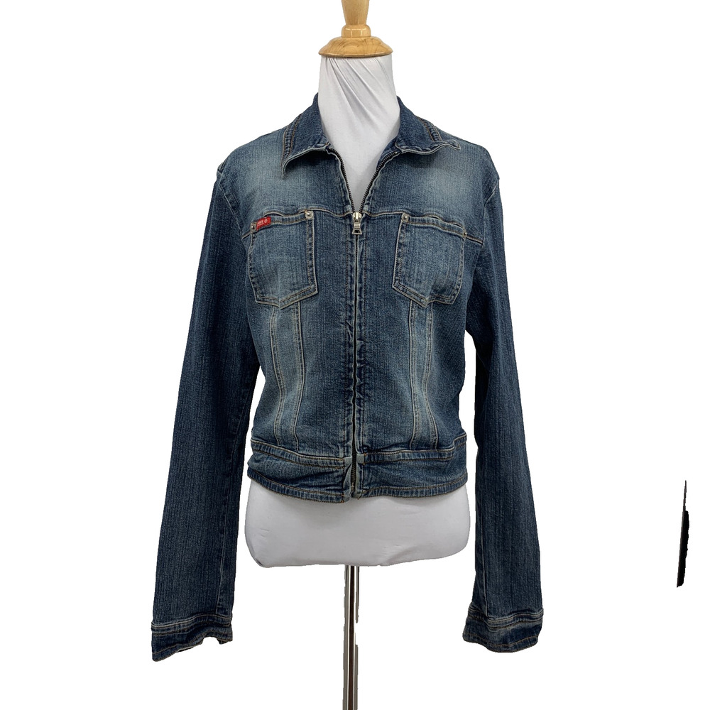 Vintage Guess Jacket Womens M Medium Y2K Stretch Denim Full Zip Cropped Jean